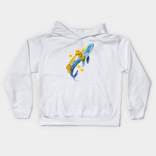 Watercolor whale and yellow flowers Kids Hoodie